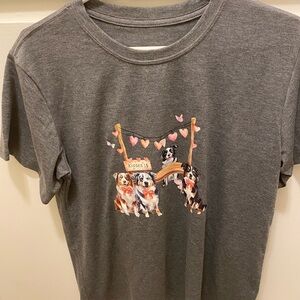 Gray Dog Graphic T-Shirt with Cute Puppies